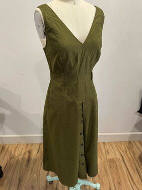 Banana Republic Factory Olive Sleeveless V-Neck Midi Dress